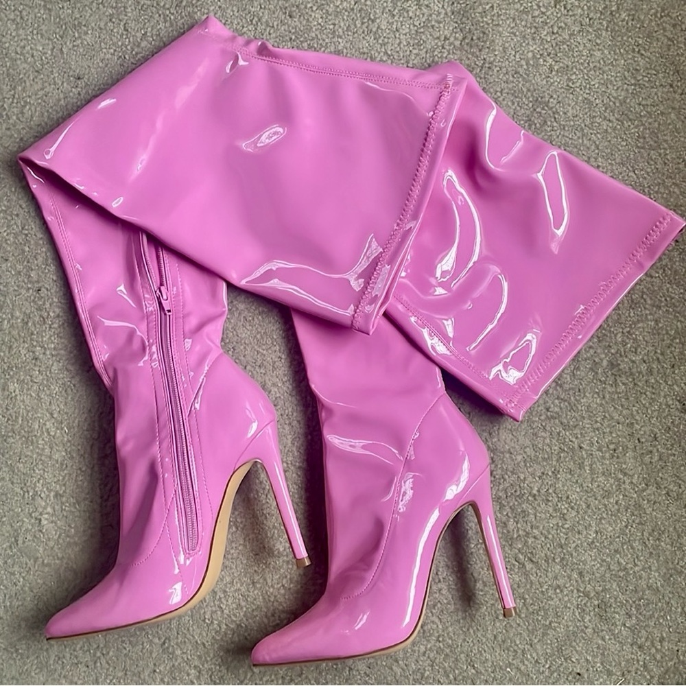 Pink thigh high boots